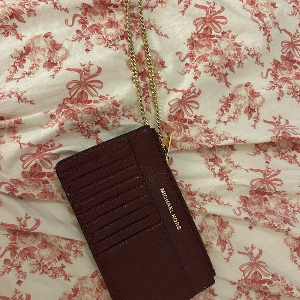 Michael Kors Dark Red Wallet with Gold Chain